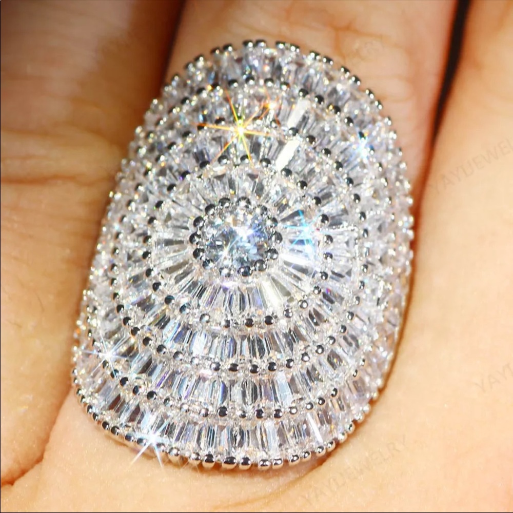 New 21 CT 925 Silver Princess Cut Diamonds Ring